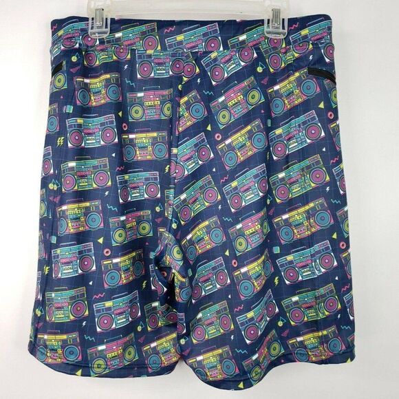 Feed Me Fight Me XXL 2XL Mens Shorts Blue Stereo Boom Box Neon Print - Picture 4 of 5